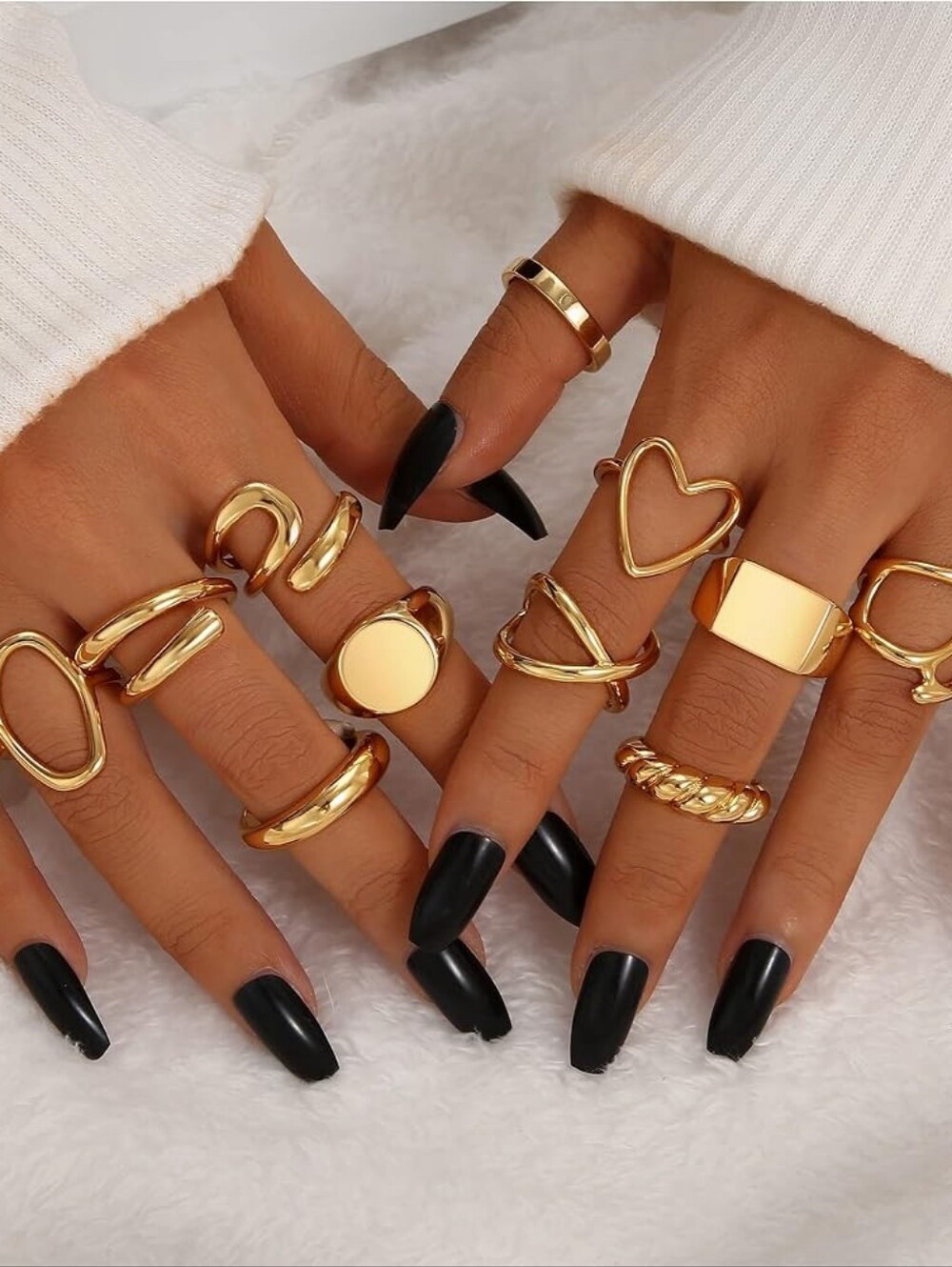 Gold Stackable Rings Set Gold Plated Chunky Stacking Statement - Picture 2 of 3